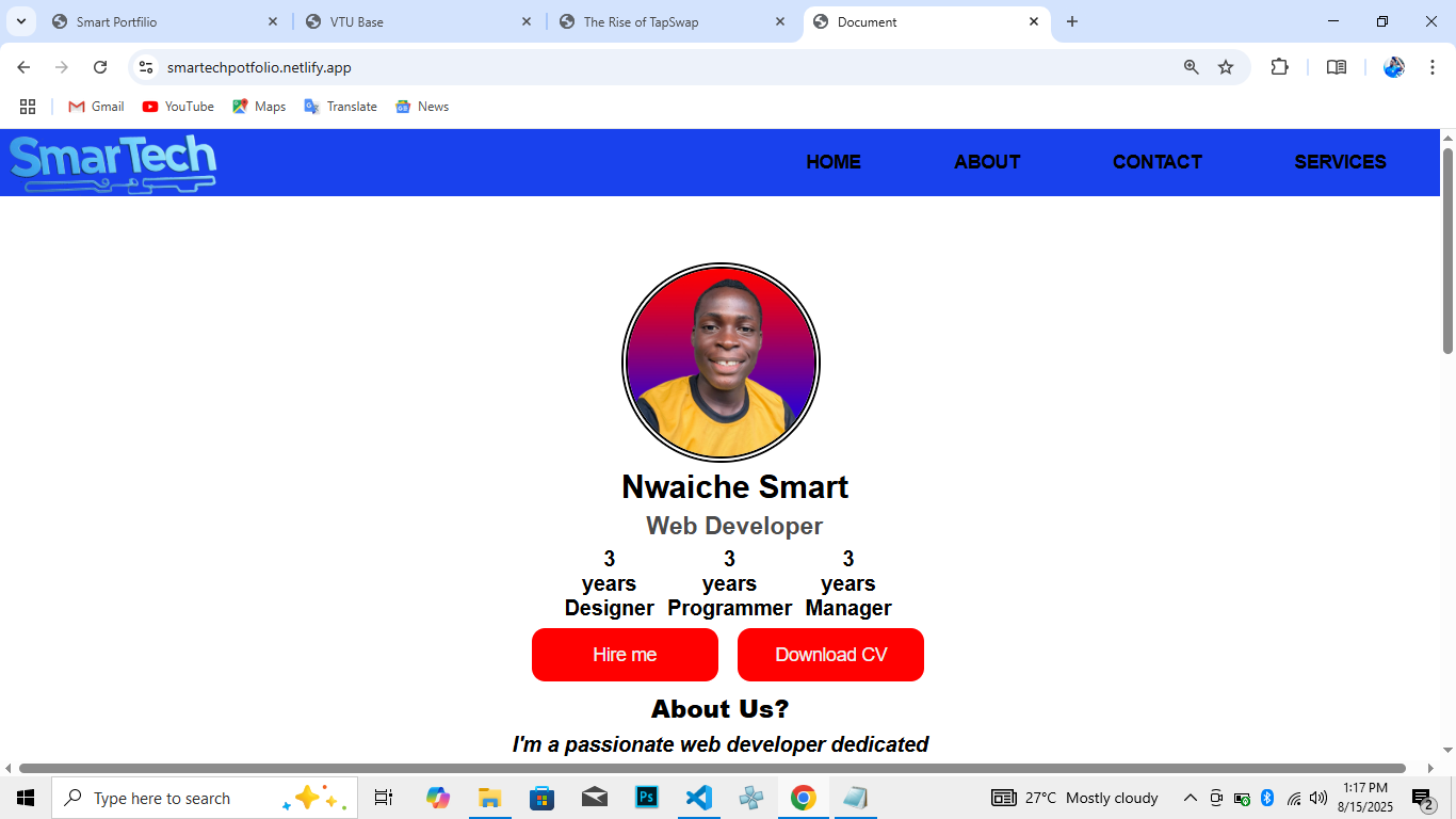 Portfolio website design project by Nwaiche Smart