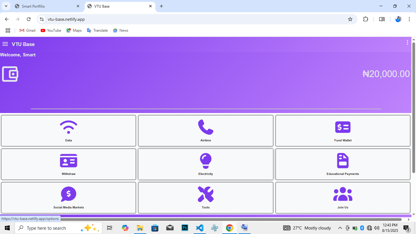 VTU Base data selling platform website preview